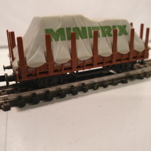 Minitrix 51 3266 00 N Rongenwagen  2-assen, Bruin, met dekzeil ´MINITRIX´