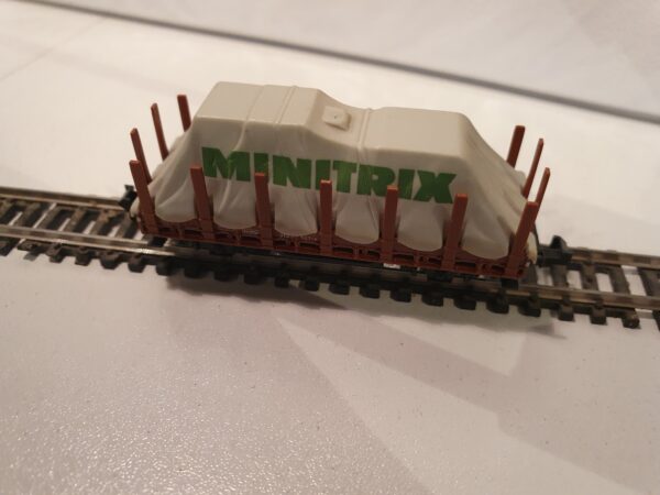 Minitrix 51 3266 00 N Rongenwagen  2-assen, Bruin, met dekzeil ´MINITRIX´